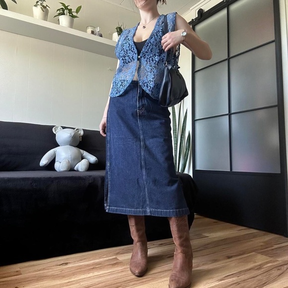 Vintage 90s Sheer Blue Lace Vest - Picture 2 of 8